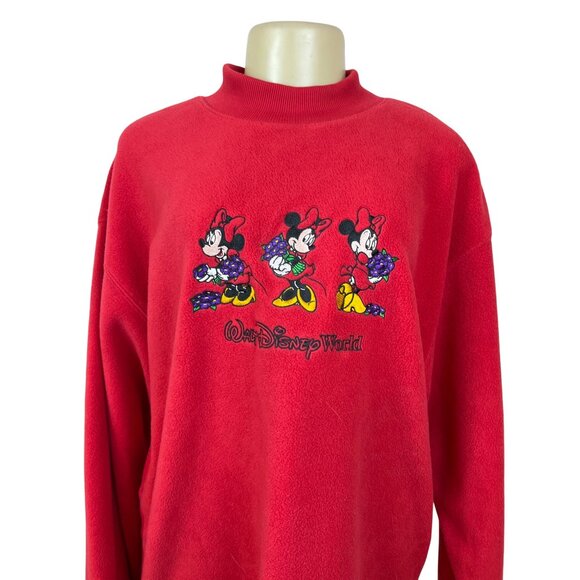 Walt Disney World Red Pullover Sweatshirt With Mickey & Minnie Embroidery Size L - Picture 2 of 7